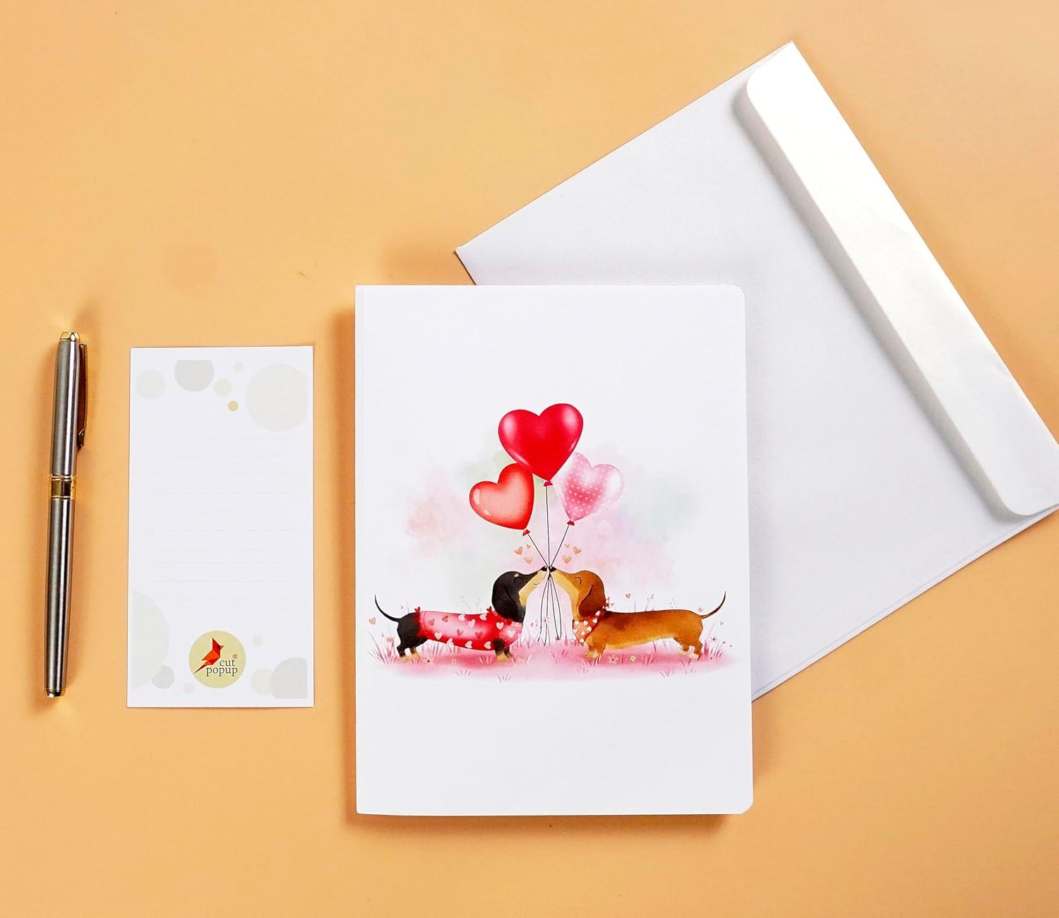 imageCUTPOPUP Anniversary Card Pop Up 3D Greeting Animal Love Gift for Her Wife Girfriend Daughter Dachshund Couple LO203US1520