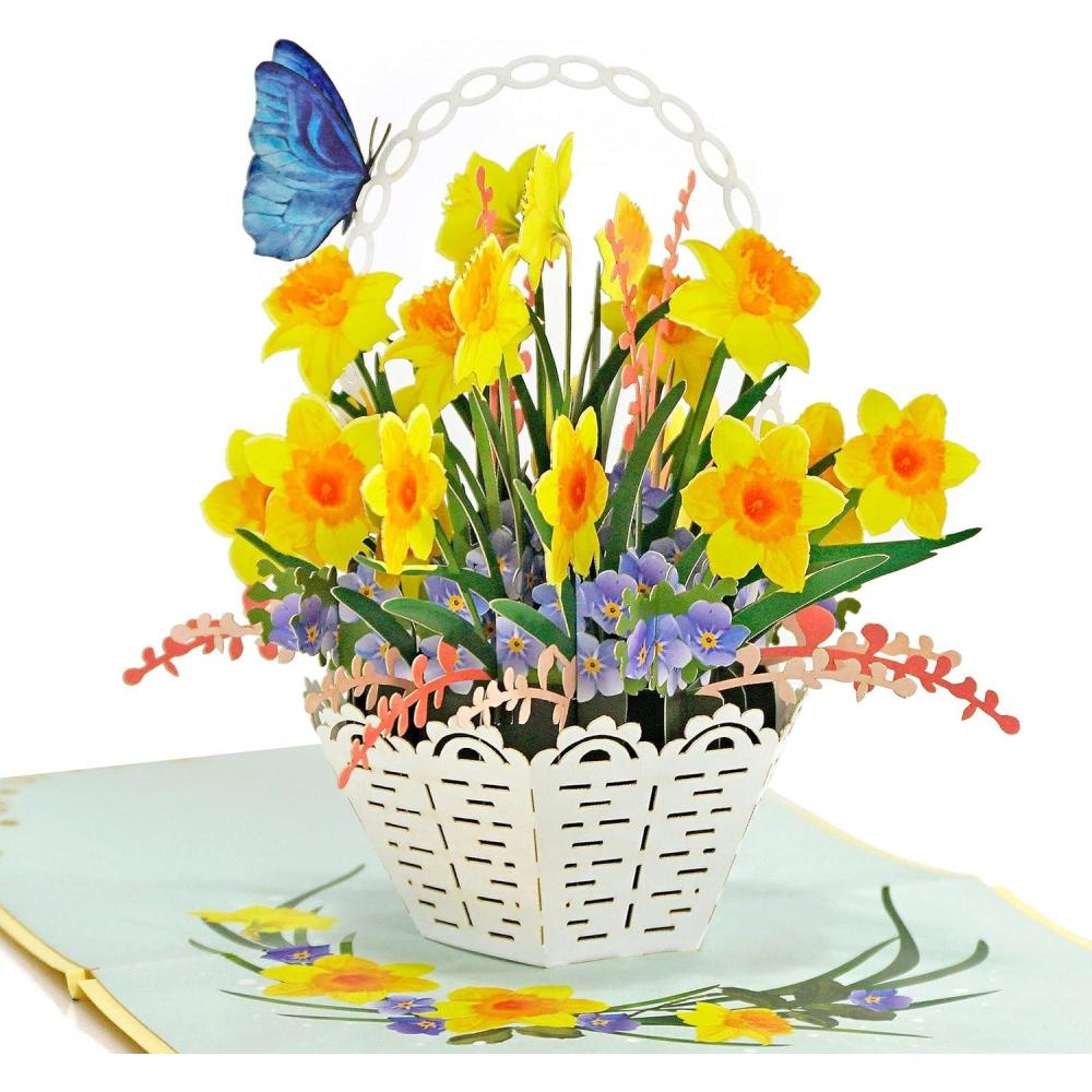 image:imageCUT POPUPCOM Mothers Day Card 3D Pop Up Birthday Paper Art Greeting Card Fathers Day Meaningful Gift for Dad Husband Grandpa HummingbirdDaffodils Basket6x6in