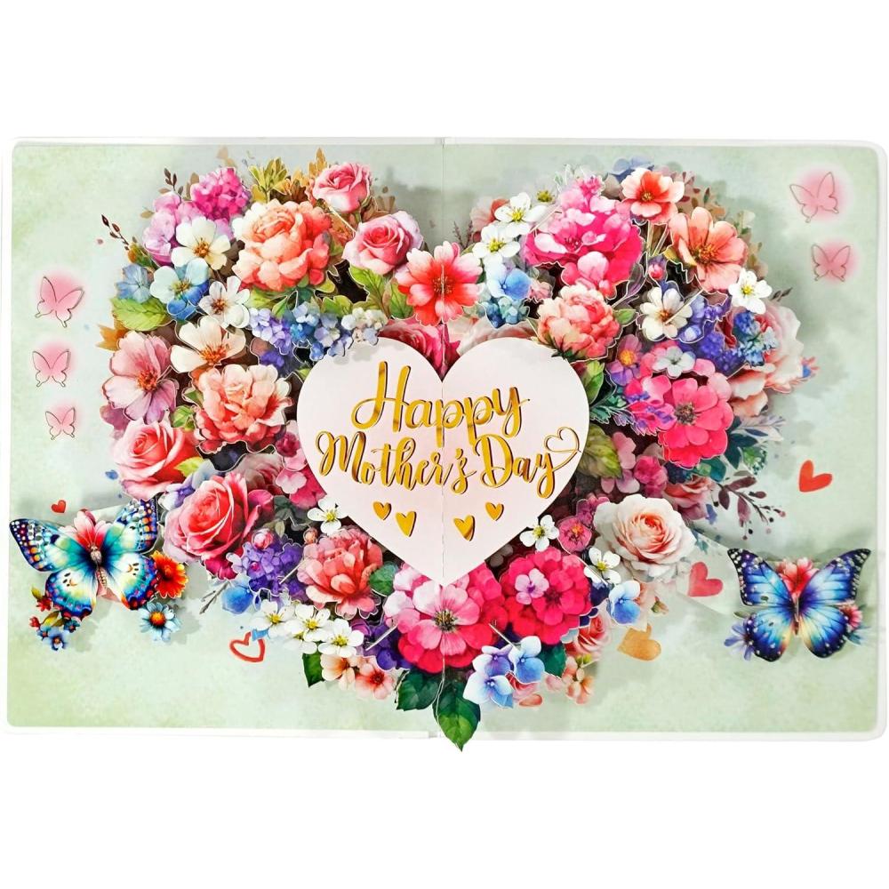 image:imageCUT POPUPCOM Mothers Day Card 3D Pop Up Birthday Paper Art Greeting Card Fathers Day Meaningful Gift for Dad Husband Grandpa HummingbirdHappy Mothers DayHeart Shape6x8in