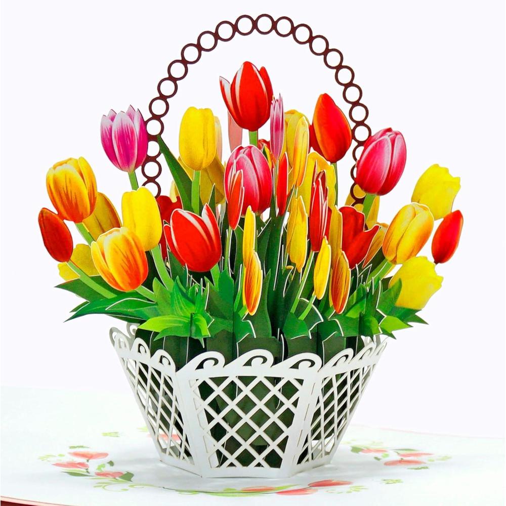 image:imageCUT POPUPCOM Mothers Day Card 3D Pop Up Birthday Paper Art Greeting Card Fathers Day Meaningful Gift for Dad Husband Grandpa HummingbirdTulip Basket6x6in