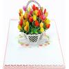 CUT POPUP.COM Mothers Day Card, 3D Pop Up Birthday Paper Art Greeting Card, Father’s Day, Meaningful Gift for Dad, Husband, Grandpa (Hummingbird)(Tulip Basket-6x6in)