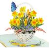 CUT POPUP.COM Mothers Day Card, 3D Pop Up Birthday Paper Art Greeting Card, Father’s Day, Meaningful Gift for Dad, Husband, Grandpa (Hummingbird)(Daffodils Basket-6x6in)