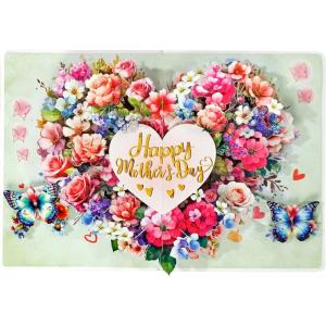 CUT POPUP.COM Mothers Day Card, 3D Pop Up Birthday Paper Art Greeting Card, Father’s Day, Meaningful Gift for Dad, Husband, Grandpa (Hummingbird)(Happy Mothers Day-Heart Shape-6x8in)
