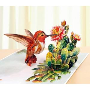 CUT POPUP.COM Mothers Day Card, 3D Pop Up Birthday Paper Art Greeting Card, Father’s Day, Meaningful Gift for Dad, Husband, Grandpa (Hummingbird)(Hummingbird Cactus-6x8in)