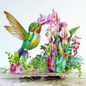 CUT POPUP.COM Mothers Day Card, 3D Pop Up Birthday Paper Art Greeting Card, Father’s Day, Meaningful Gift for Dad, Husband, Grandpa (Hummingbird)(Hummingbird Orchid-6x8in)