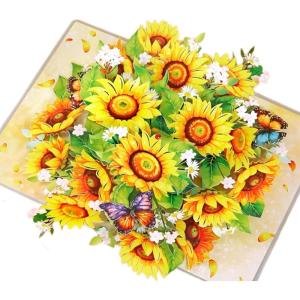 CUT POPUP.COM Mothers Day Card, 3D Pop Up Birthday Paper Art Greeting Card, Father’s Day, Meaningful Gift for Dad, Husband, Grandpa (Hummingbird)(Sunflower-6x8in)