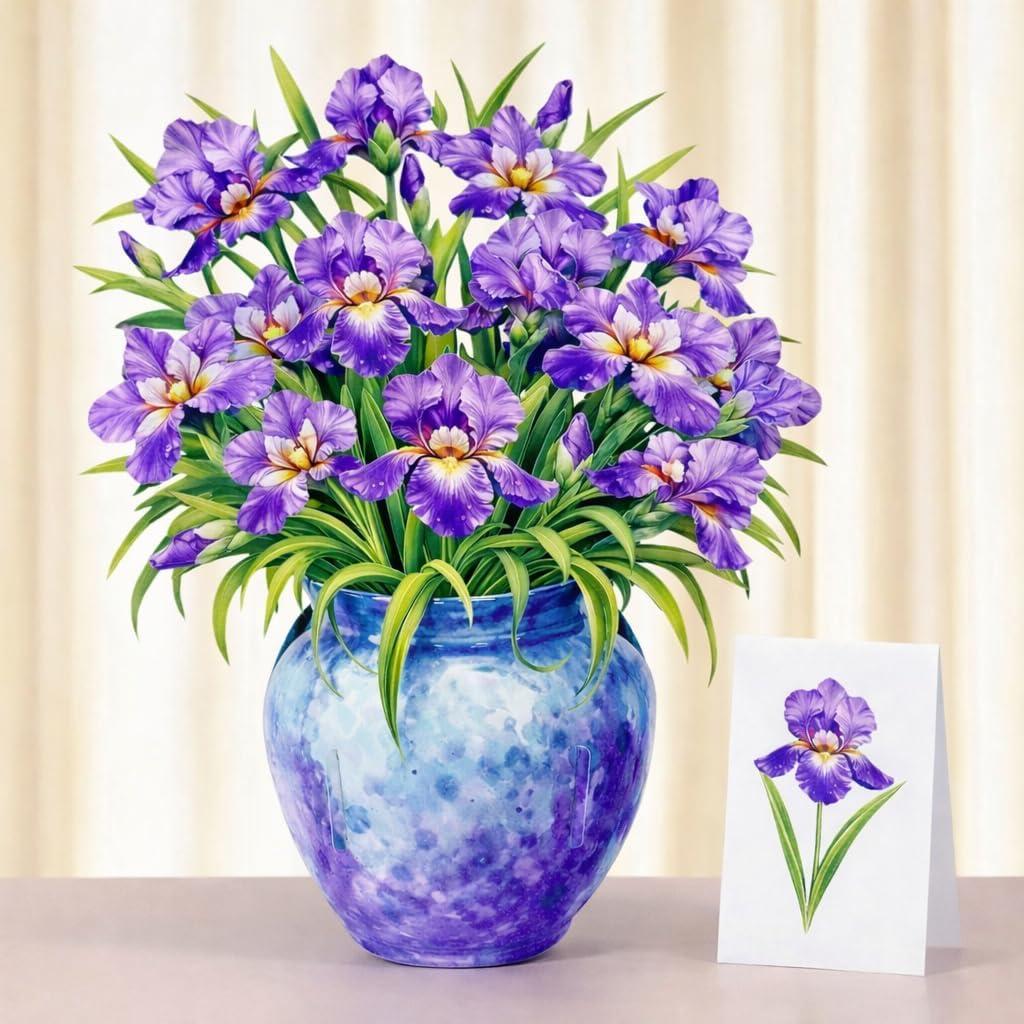 image:imageCUTPOPUP Iris Bouquet Birthday Card Pop Up 85x7 Mothers Day 3D Greeting Paper Flower Card Bouquet of Iris FL202USIris Flower Bouquet85x7in
