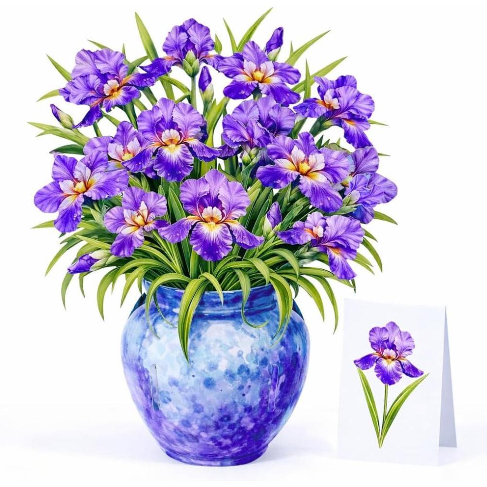 image:imageCUTPOPUP Iris Bouquet Birthday Card Pop Up 85x7 Mothers Day 3D Greeting Paper Flower Card Bouquet of Iris FL202USIris Flower Bouquet85x7in
