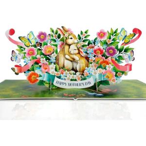 CUTPOPUP Iris Bouquet, Birthday Card Pop Up, 8.5″x7″, Mothers Day, 3D Greeting Paper Flower Card (Bouquet of Iris) FL202US(Rabbit Mama-6x8in)