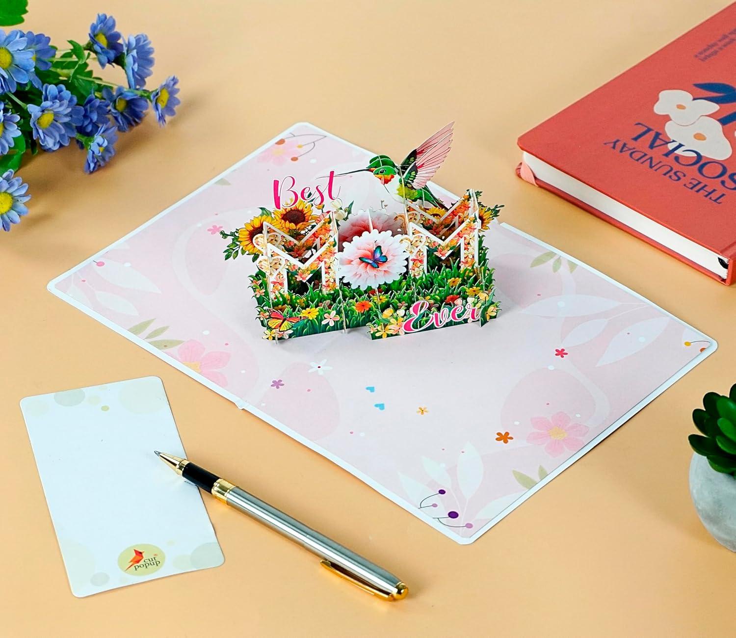 image:imageCUTPOPUP Birthday Card for Women Mothers Day Card Pop Up 3D Birthday Greeting Gift for Mom Grandma Women Mother Queen AN181USBestmomever Hummingbird6x8in