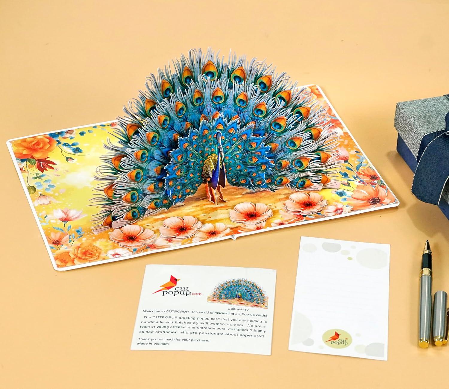 image:imageCUTPOPUP Birthday Card for Women Mothers Day Card Pop Up 3D Birthday Greeting Gift for Mom Grandma Women Mother Queen AN181USBlue Peacock6x8in