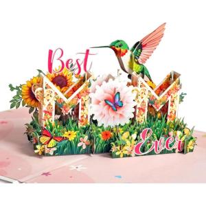 CUTPOPUP Birthday Card for Women, Mothers Day Card Pop Up, 3D Birthday Greeting Gift for Mom, Grandma, Women (Mother Queen) AN181US(Bestmomever Hummingbird-6x8in)
